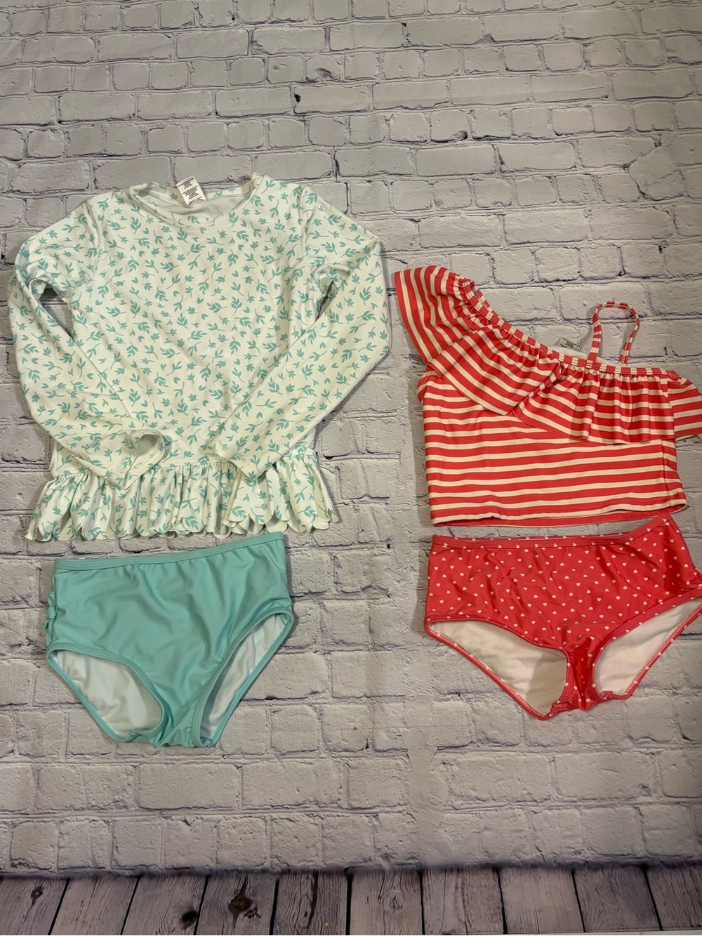 Ruffle Butts Floral Rash Guard & Coral Stripe Bikini Size 8